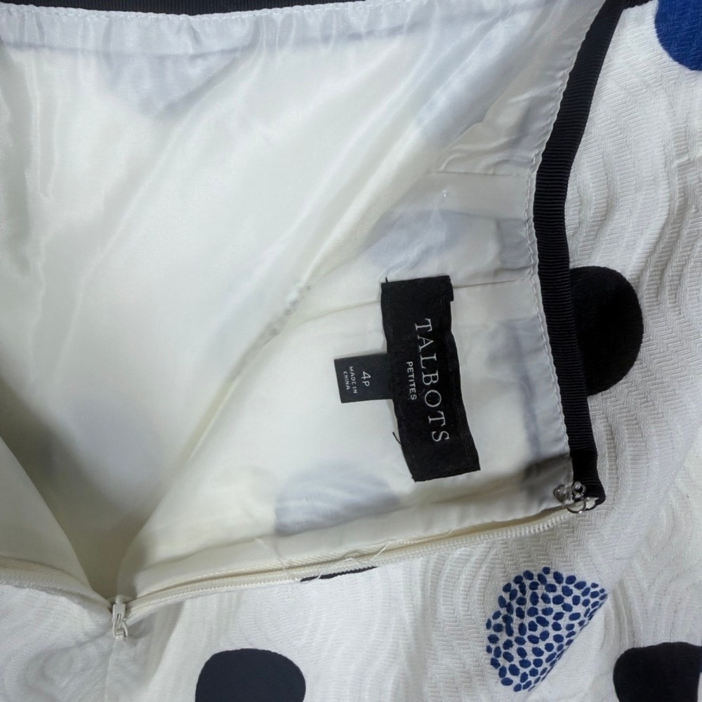 Talbots Polka Dot Pencil Skirt Navy‎ Blue White Knee Preppy Career Office - Picture 4 of 4